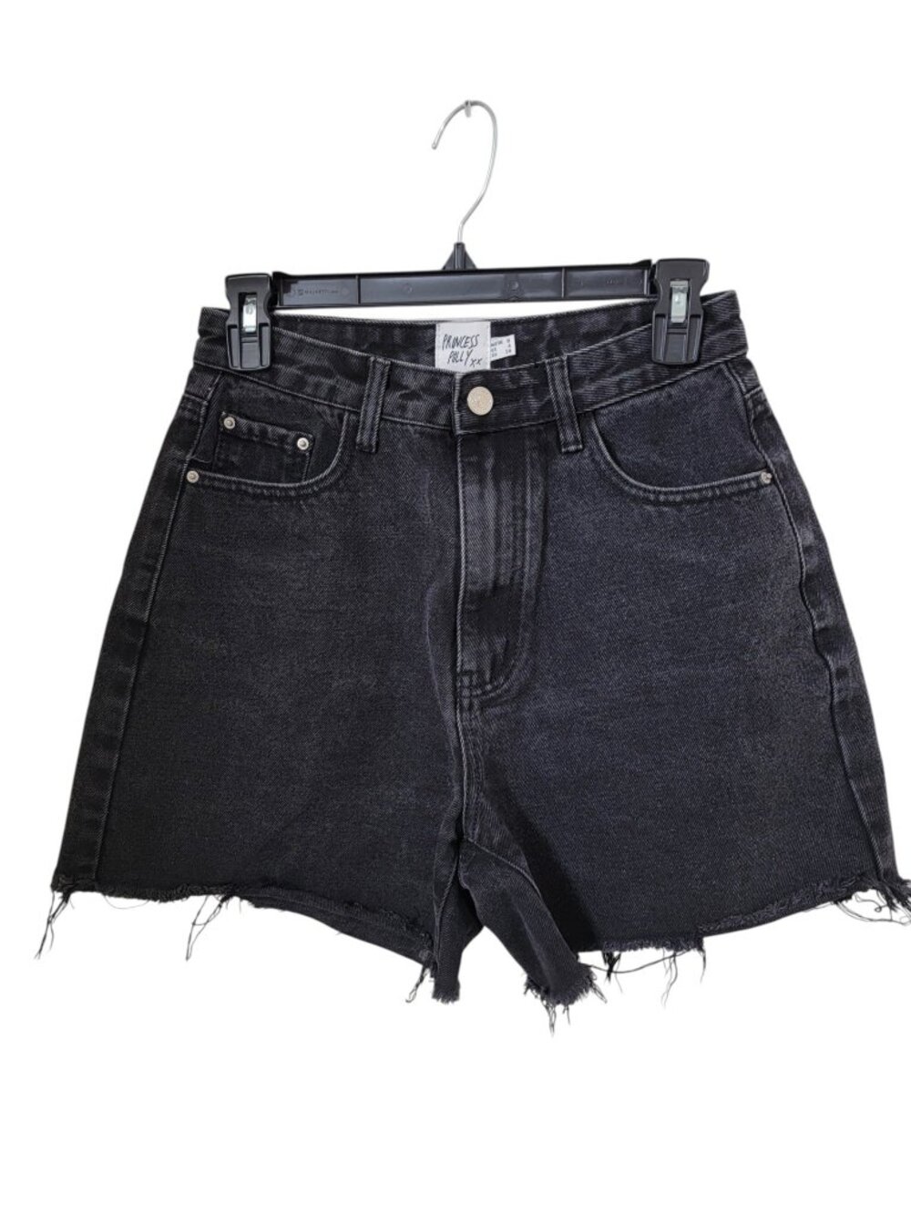 Princess Polly Size 4 Washed Black Cutoff Denim Shorts, High Rise